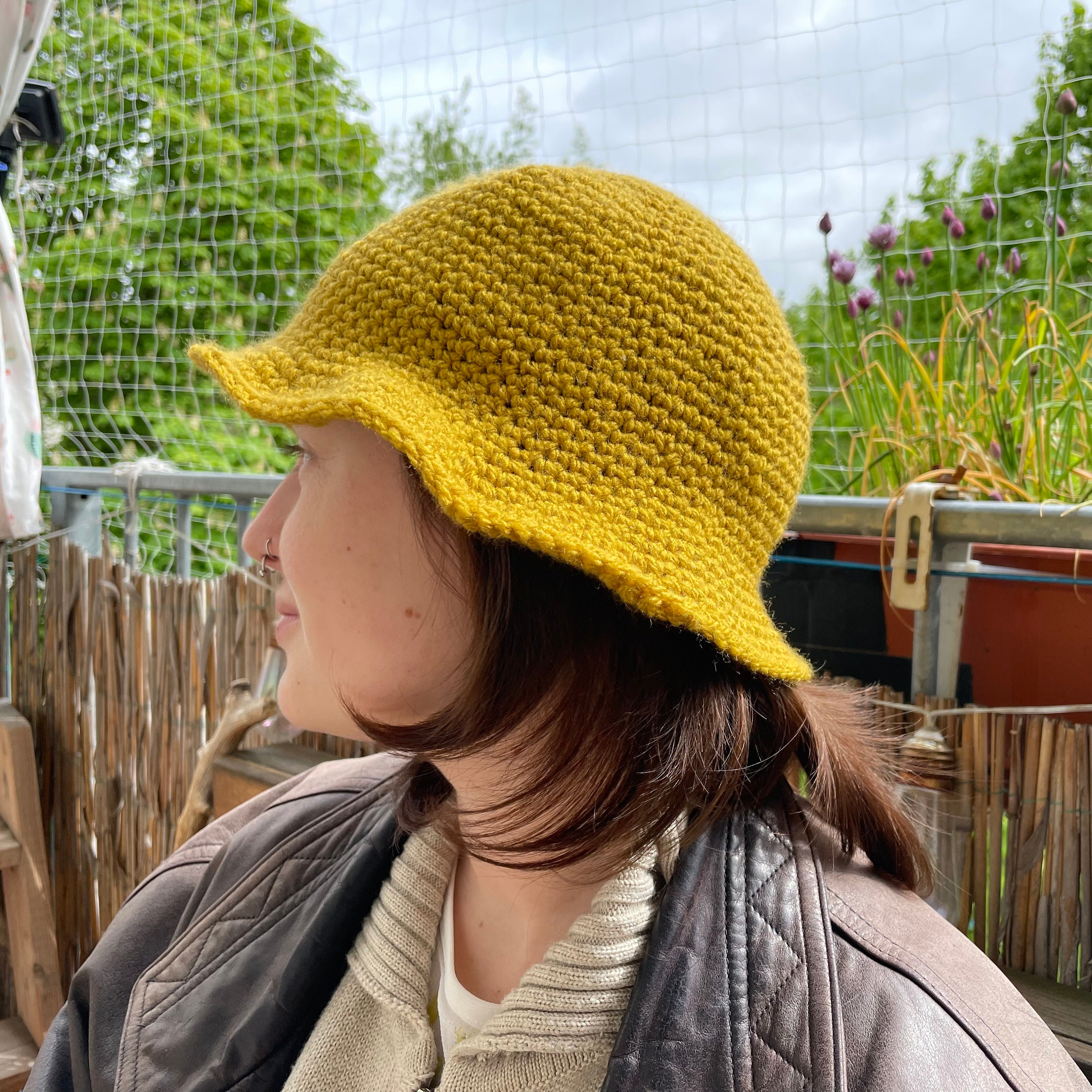 Crochet Bucket Hat | Mustard Yellow Crochet Bucket Hat - Yellow – Yarn Stitch main image 2