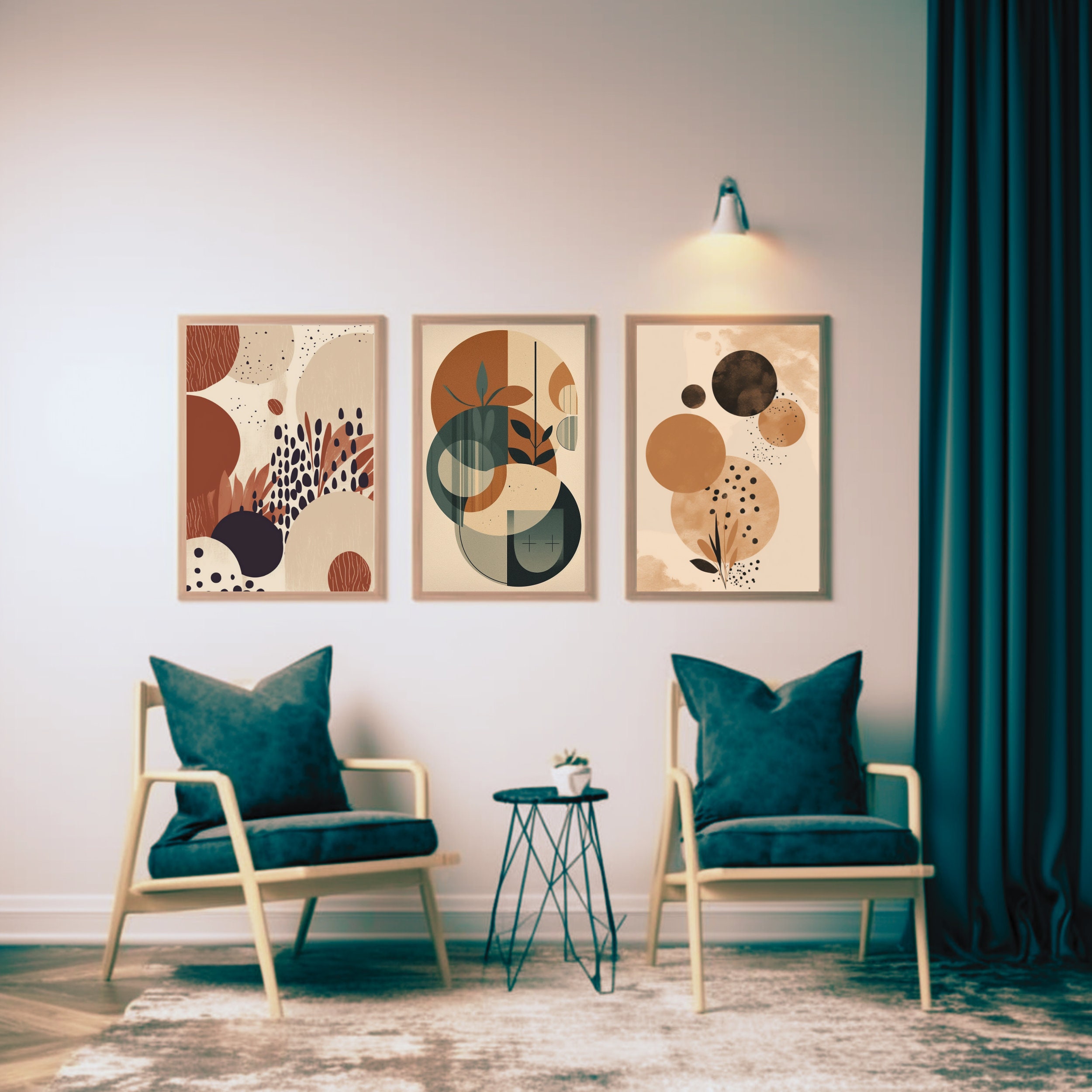 Set of 3 Beautiful Digital Prints, Mid Century Design Inspired, Boho ...