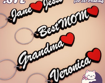 File STL con nome personalizzato scritto a mano e portachiavi a forma di cuore: etichetta per borsa stampabile in 3D (download digitale)