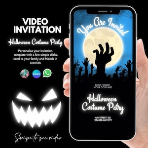 Halloween Video Invitation  | spooky Costume Party Animated Evite Template | Masquerade Theme | Perfect  Costume Event | editable template