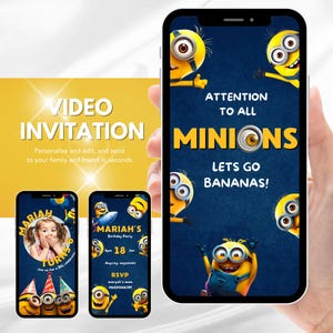 Kinderverjaardag uitnodigingsvideo minion uitnodiging para meisjesfeest | Personalizador, crianças Verjaardag Meisje Video Uitnodiging jongen
