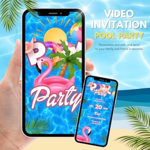 Kinderverjaardag uitnodigingsvideo uitnodiging voor zwembad feest / Personaliseer, kids Verjaardag Meisje Video Uitnodiging jongen