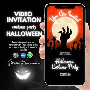 Halloween Video Invitation  | spooky Costume Party Animated Evite Template | Masquerade Theme | Perfect  Costume Event | editable template