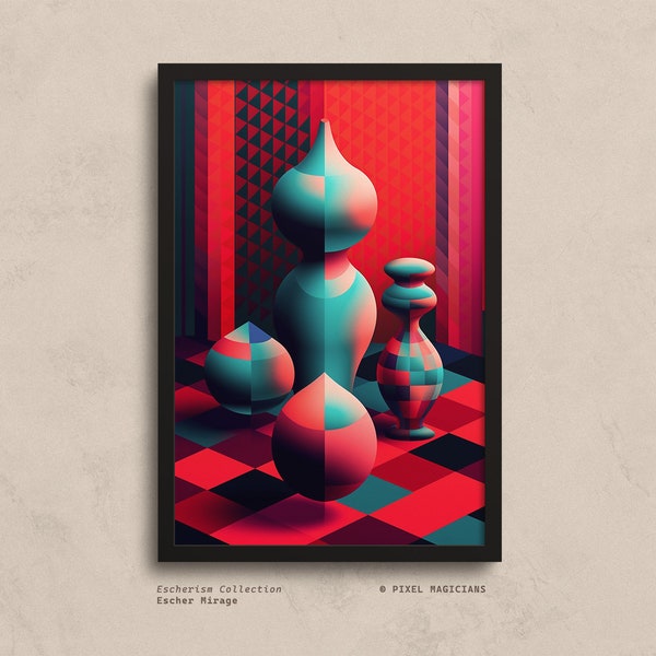 Escher Mirage: A Minimalist Optical Illusion Poster with Striking Color, Inspired by Escher, Pop Art, and Geometric - Digital Download