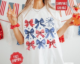 America Bow Shirt Comfort Colors, Coquette USA Bow Shirt for July 4th, Memorial Day Shirt, USA Shirt, Election Shirt, Patriotic Bow Shirt