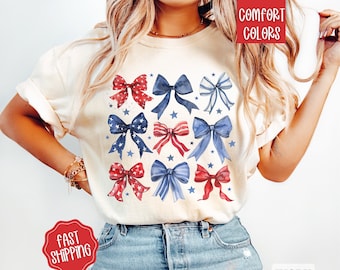 USA Bow Shirt Comfort Colors, Coquette America Bow Shirt for July 4th, Memorial Day Shirt, USA Shirt, Election Shirt, Patriotic Bow Shirt