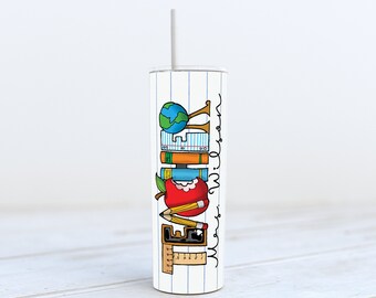 Teacher Gifts Personalized Tumbler for Teacher, Elementary Teacher Gifts for Teacher Appreciation Gifts Teacher Skinny Tumbler with Straw