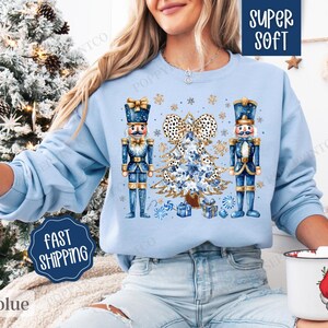 Blue Nutcracker Christmas Sweatshirt, Christmas Sweater, Women's Holiday Crewneck, Holiday Sweatshirt, Trendy Xmas Sweater, Gift for Her