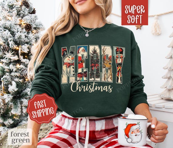 Merrvey Retro Pink Santa Sweatshirt, Vintage Santa Claus Crewneck Unisex Adult Size S M L XL 2XL - View #5