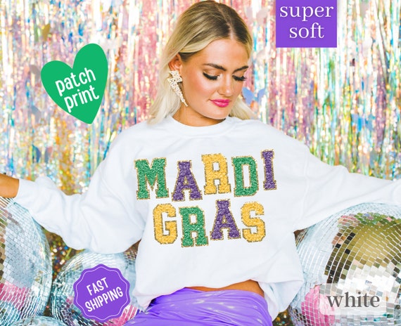Mardi Gras Sweatshirt, Faux Chenille Mardi Gras Shirt, Mardi Gras
