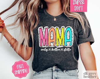 Personalized Mama Shirt with Kids Names, Custom Mama Tshirt, Mother's Day Gift for Mom, Colorful Mama Shirt, Mama Gift, Cute Mama Shirts