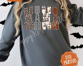 Leopard Checkered Mama Comfort Colors Sweatshirt, Trendy Women's Crewneck, Cute Spooky Season Crewneck, Fall Mama Sweatshirt, Gift for Mom