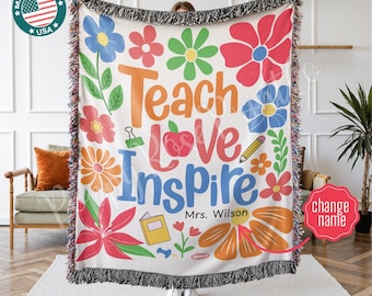 Custom Boho Teacher Woven Blanket, Personalized Teacher Appreciation Gift, Teacher Name Blanket