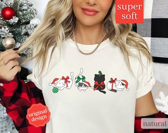Camiseta de Natal de gato, camiseta de gato de Natal, Natal Meowy, camiseta de amante de gatos, camiseta de Natal, presente de Natal para mãe de gato, presentes para amante de gatos