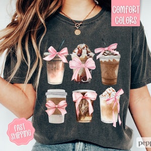 Iced Coffee Shirt, Coquette Coffee Shirt, Coquette Clothing, Coffee Lover Gift, Coffee Sweatshirt, Pink Bow Iced Coffee Shirts for Women
