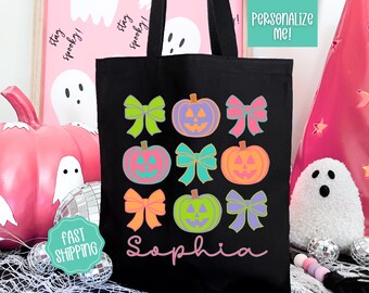 Personalized Trick or Treat Bag, Custom Halloween Bag, Halloween Tote, Kids Halloween Bag with Name, Custom Trick-or-Treat Bags