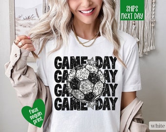 Faux Sequin Soccer Game Day Shirt, Express Shipping, Soccer Sweatshirt,  Soccer Mom Shirt, Soccer Sister Shirt, Cute Soccer Shirt for Women