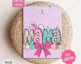 Easter Mama Shirt Comfort Colors, Easter Tshirt, Trendy Mom Tee, Spring Mom Shirt, Coquette Mama Easter Tee, Easter Bow Shirt, Gift for Her