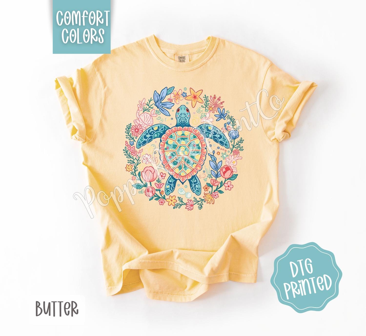 Turtle Comfort Colors Shirt, Cute Beach Tshirt, Trendy Summer Floral Tee, Oversized Beach Tee, Earth Day Shirt, Women's Tee, Gift for Her