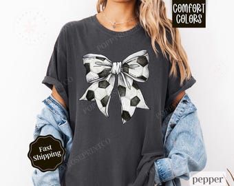Soccer Bow Shirt Comfort Colors, Cute Soccer Tee, Soccer Player Gift, Soccer Mom Shirt