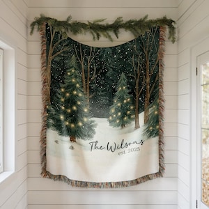 Personalized Christmas Blanket Family, Christmas Gift, Family Name Blanket for Xmas, Christmas Woven Blanket, Xmas Decoration Family Gift