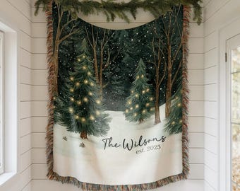 Personalized Christmas Blanket Family, Christmas Gift, Family Name Blanket for Xmas, Christmas Woven Blanket, Xmas Decoration Family Gift