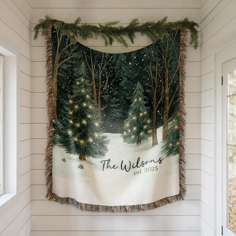 Personalized Christmas Blanket Family, Christmas Gift, Family Name Blanket for Xmas, Christmas Woven Blanket, Xmas Decoration Family Gift