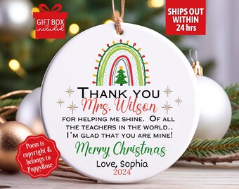 Custom Teacher Christmas Ornament, Teacher Ornaments, Teacher Christmas Gift for Teacher Holiday Gift, Teacher Personalized Gift Keepsake