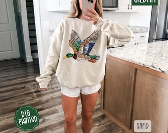 Faux Rhinestone Mallard Duck Sweatshirt, Trendy Women's Crewneck, Hunting Lover Sweater, Duck Hunting Sweatshirt, Hunting Lover Gift