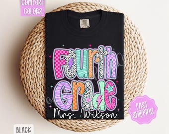 Comfort Colors® Custom Fourth Grade Teacher Shirt, Preppy 4th Grade Team Shirts, Personalized Preppy Teacher Shirt, Cute Fourth Grade Shirt