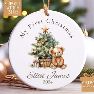 Baby First Christmas Ornament 2024, Personalized First Christmas Ornament, Baby's 1st Christmas Keepsake, Custom Baby Xmas Ornament 2024