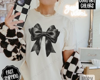 Koszula Coquette Black Bow Comfort Colors, Słodka koszulka z kokardą, Modna koszulka damska Coquette, Dziewczęca koszulka Coquette, Prezent dla niej