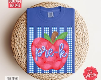 PreK Teacher Shirt Color Stripe Apple Tee | Comfort Colors® Grade Level Teacher Shirt | Classroom Apple Shirt