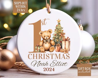 Baby First Christmas Ornament 2024, Personalized First Christmas Ornament, Baby&#39;s 1st Christmas Keepsake, Custom Baby Xmas Ornament 2024