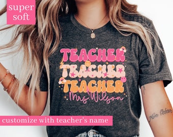 Retro Teacher Shirt with Name, Custom Teacher Shirt For Teacher Appreciation Gift For Teacher, Customized Name Teacher Shirt, Elementary tee