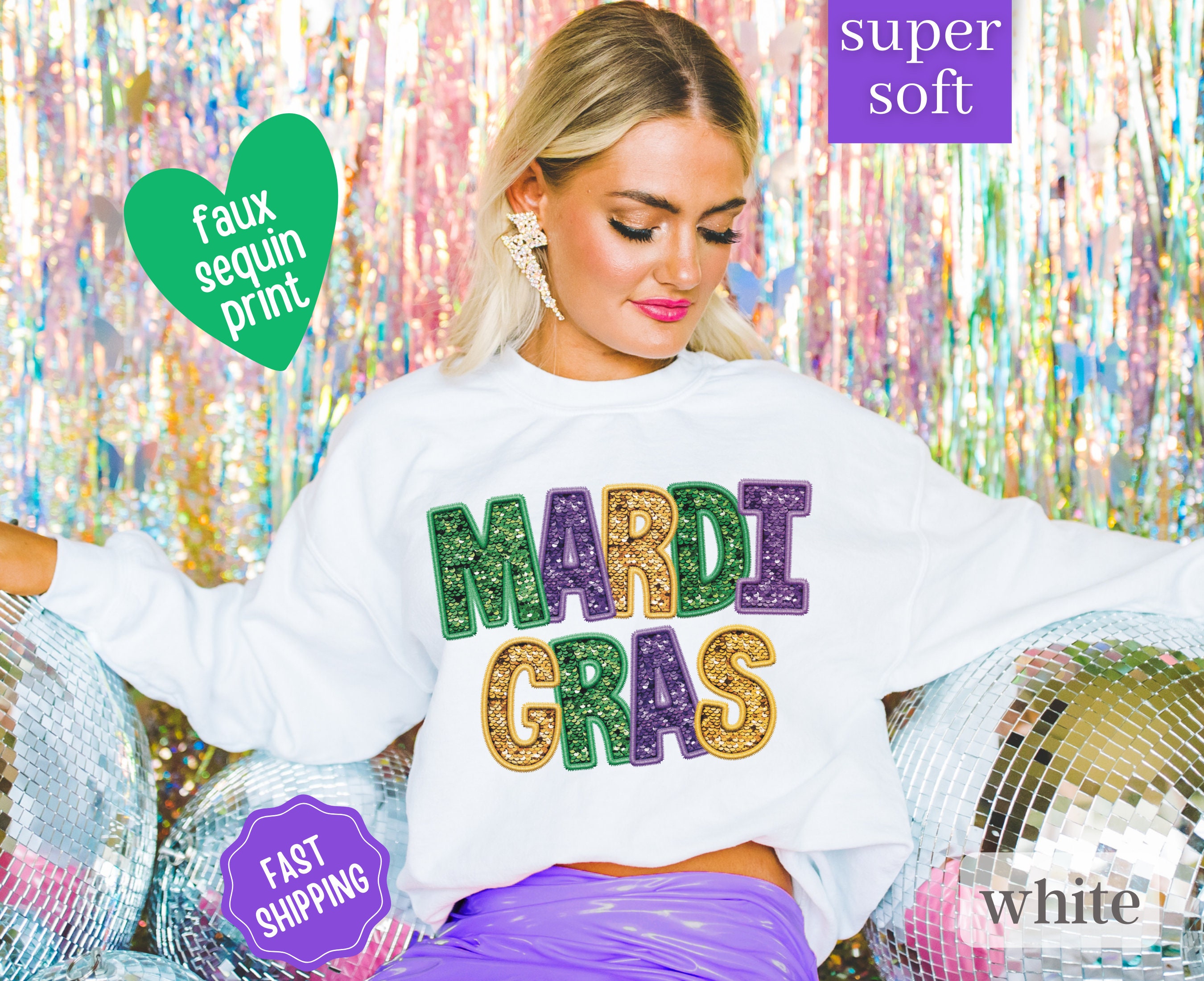 Mardi Gras Sweatshirt, Faux Sequin Mardi Gras Shirt, Mardi Gras