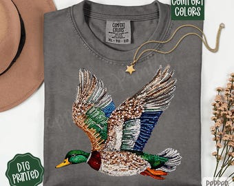 Faux Rhinestone Mallard Duck Comfort Colors, Trendy Womens T-Shirt, Rhinestone Hunting Lover TShirt, Duck Hunting Shirt, Hunting Lover Gift