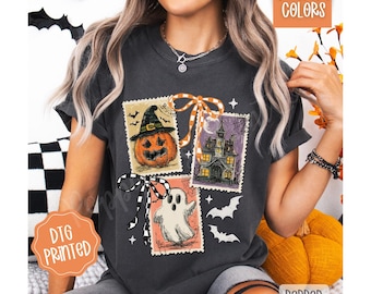 Halloween Stamps Comfort Colors TShirt, Trendy Women's Spooky Tee, Vintage Halloween Shirt, Spooky Season, Cute Halloween Party T-Shirt
