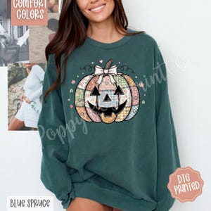 Patchwork Pumpkin Comfort Colors Sweatshirt, Trendy Crewneck, Quilted Pumpkin Sweater, Coquette Pumpkin Sweatshirt, Jack O Lantern Sweater bild 9