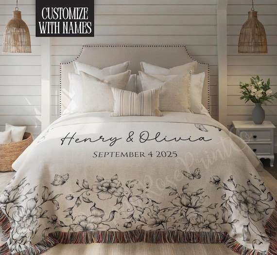 Personalized Couple Blanket, Custom Names & Wedding Date Blanket, Anniversary Gift for Couple, Wedding Gift, Romantic Woven Throw Blanket