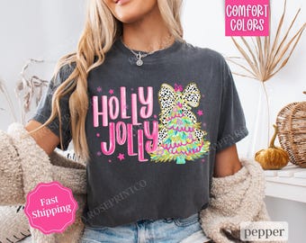 Holly Jolly Shirt Comfort Colors Christmas Tee, Women's Holiday Tshirt, Christmas Holiday Tee, Holiday Party Tshirt, Gift for Her