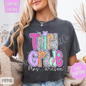 Personalized Third Grade Teacher Shirt Comfort Colors, Preppy 3rd Grade Teacher Shirt, 3rd Grade Tee, Third Grade TShirt, Elementary School