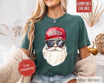 Cool Santa Shirt Comfort Colors, Preppy Christmas Tshirt, Womens Holiday Tee, Festive Holiday Party Tee, Funny Santa Shirt, Gift for Her