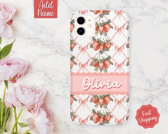 Coquette Phone Case, Custom Phone Case, Personalized Phone Case with name, Strawberry Phone Case, Cell Phone Case, Gift for Her
