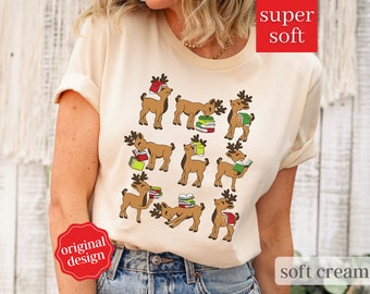 Camiseta de reno leyendo, camiseta navideña para maestros, camiseta de bibliotecario, camiseta para amantes de los libros, camiseta de lectura, camiseta para maestros, camiseta navideña para ratones de biblioteca