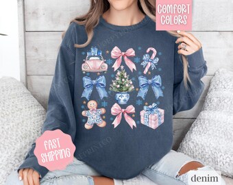 Chinoiserie Christmas Comfort Colors Sweatshirt, Coquette Christmas Sweater Womenswear, Holiday Crewneck, Xmas Party Sweater, Gift for Her