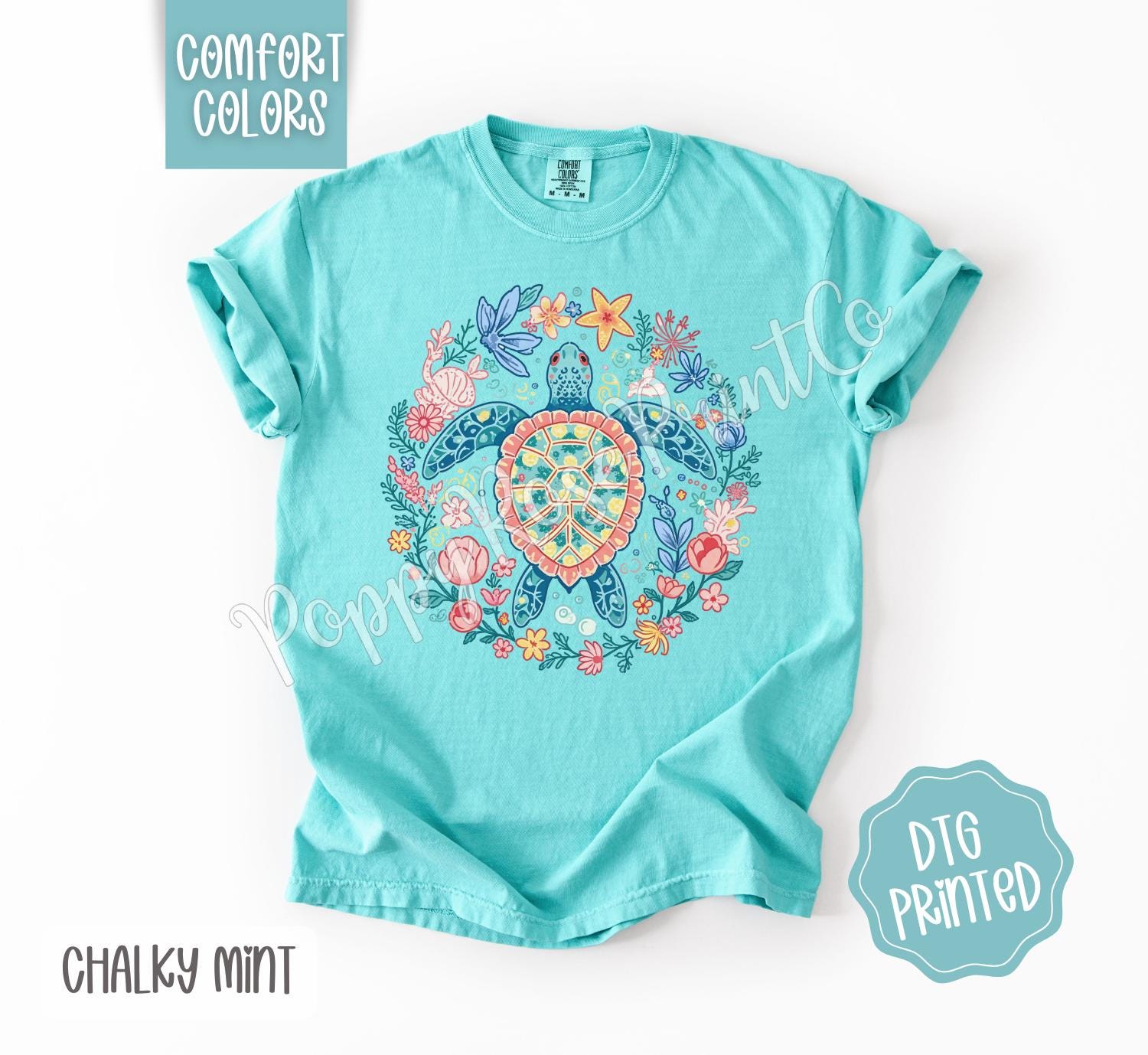 Turtle Comfort Colors Shirt, Cute Beach Tshirt, Trendy Summer Floral Tee, Oversized Beach Tee, Earth Day Shirt, Women's Tee, Gift for Her