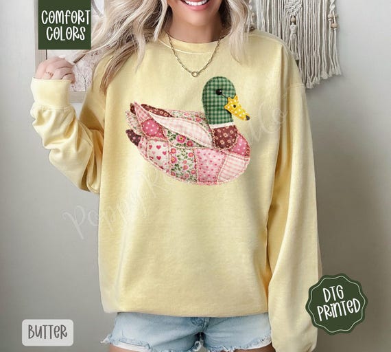 Faux Quilted Duck Sweatshirt Comfort Colors, Trendy Women's