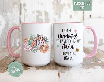 Nana Mug With Grandkids Names, Personalized Nana Floral Mug, Grandkids Names Mug, Custom Grandma Coffee Mug, Mother's Day Gift, Nana Gift