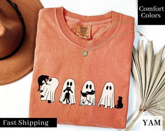 Chemise ute Comfort Colors®, chat fantôme, t-shirt chat fantôme, chemise chat amoureux, fantôme rétro d'Halloween, t-shirt chat d'Halloween, saison effrayante